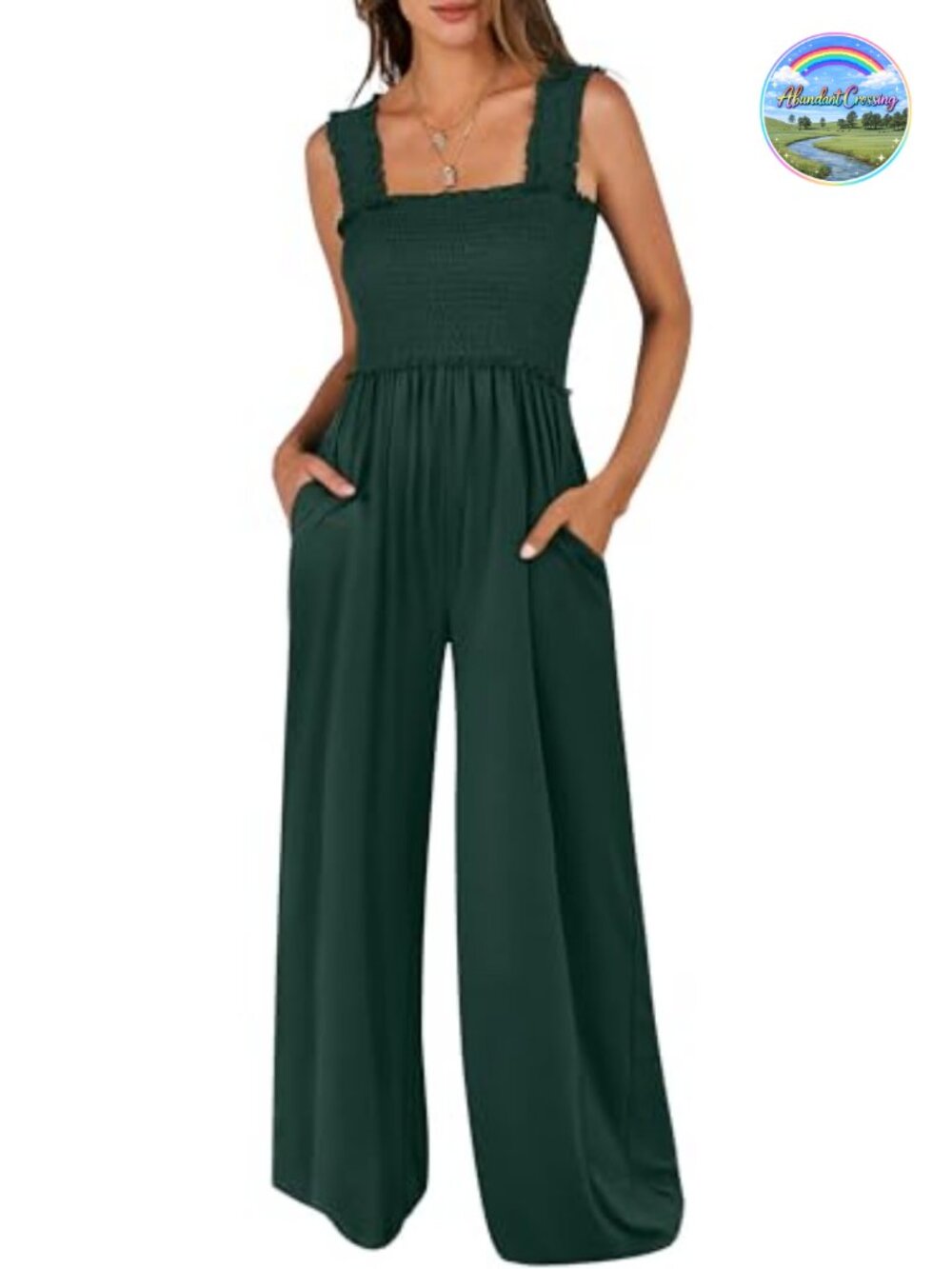 ANRABESS Sleeveless Smocked Wide Leg Jumpsuit